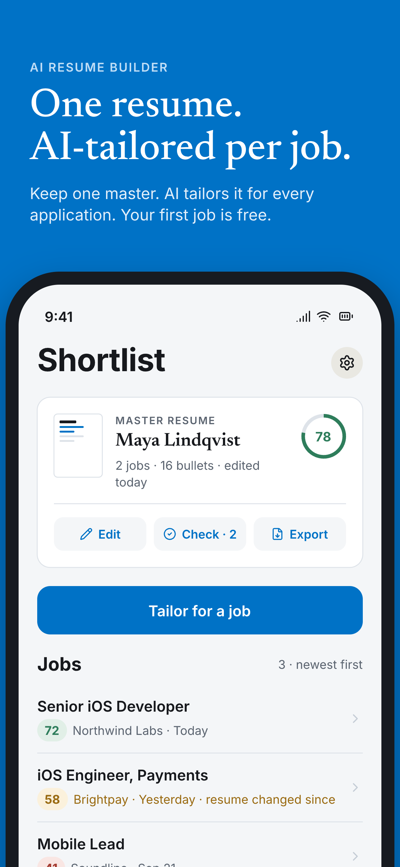 Shortlist screenshot 1